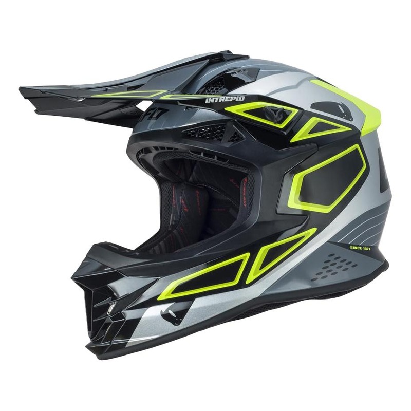 Casque cross Ufo Intrepid argent brillant/jaune fuo- XS