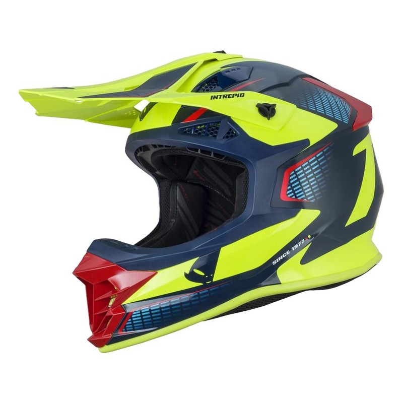 Casque cross Ufo Intrepid jaune/bleu brillant- XS