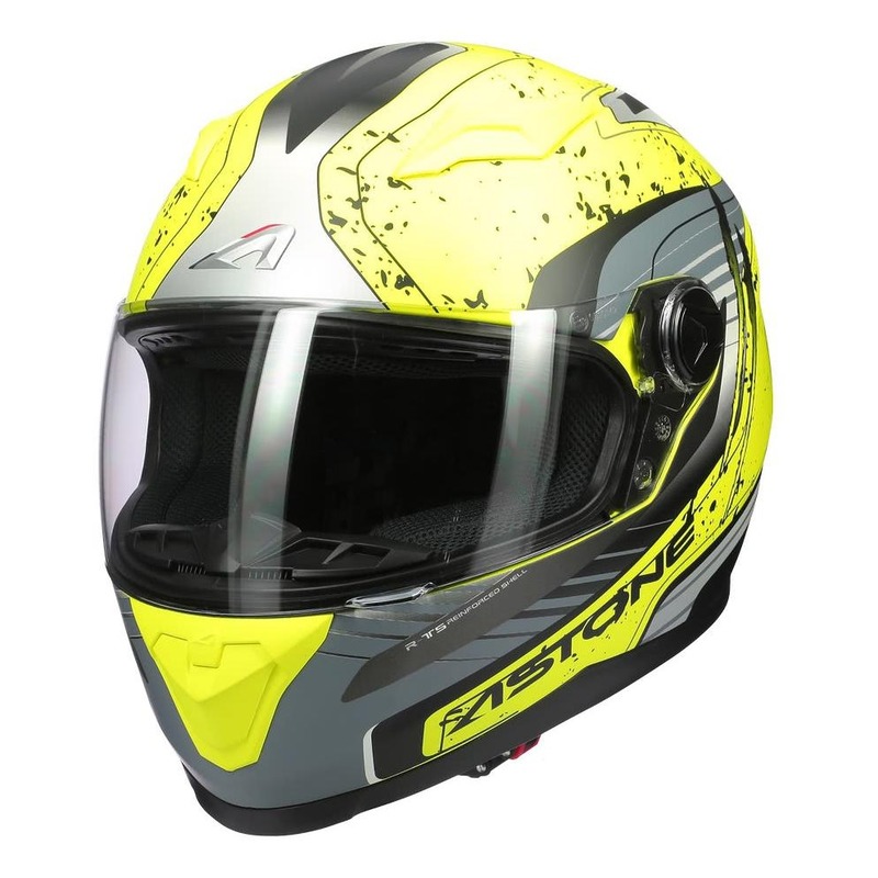 Casque intégral Astone GT2 Geko jaune fluo/noir/argent/gris mat- XS
