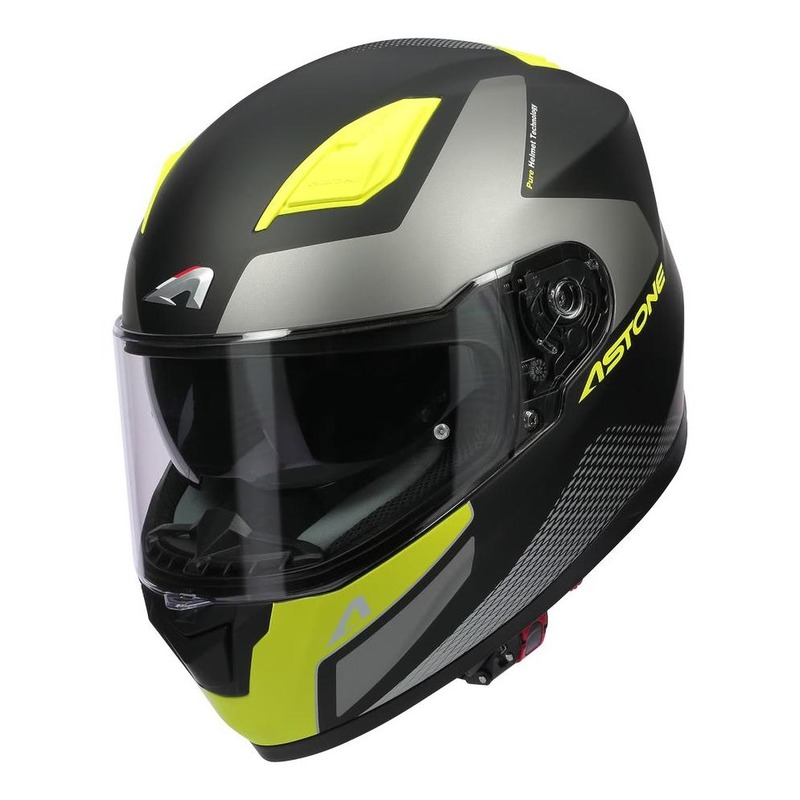 Casque intégral Astone GT900 Race jaune fluo/noir mat- XS
