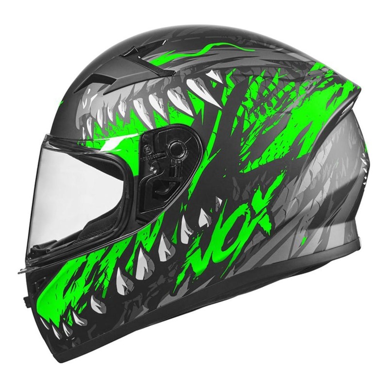 Casque intégral enfant Nox N961K Beast noir/vert fluo mat (ECE 22.05)