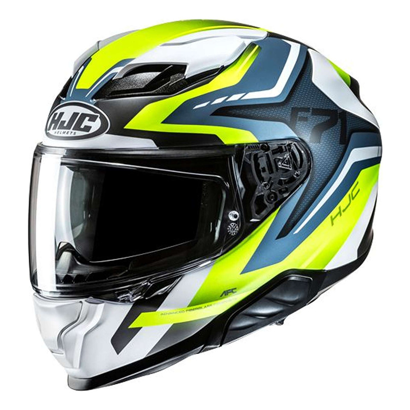 Casque intÃ©gral HJC F71 FES MC3HSF bleu/blanc/jaune fluo mat- S