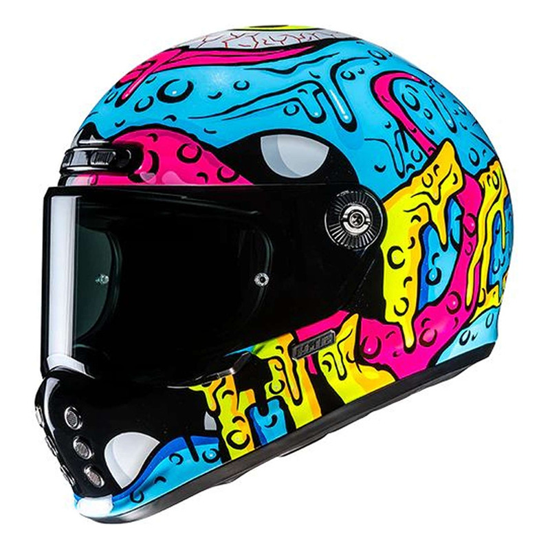 Casque intégral HJC V10 Squeeze MC28 bleu//jaune/rose brillant