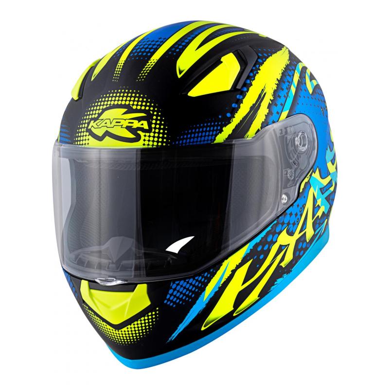 Casque intégral Kappa KV38 Houston Spray noir mat/bleu/jaune- M
