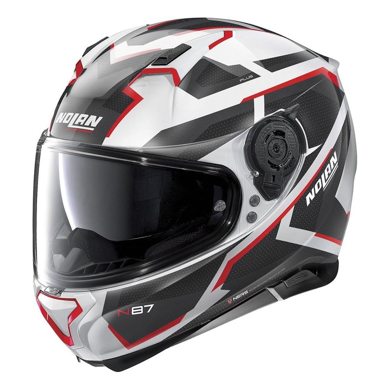 Casque intégral Nolan N87 Plus Overland N-Com Métal blanc/rouge- 2XS