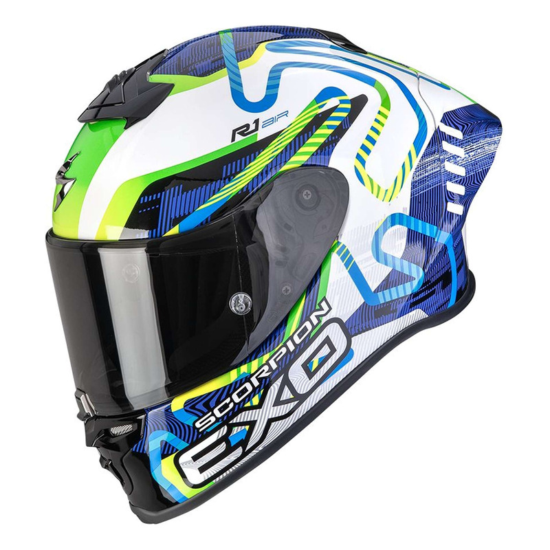 Casque intégral Scorpion Exo-R1 Evo II Cornering blanc/bleu/vert