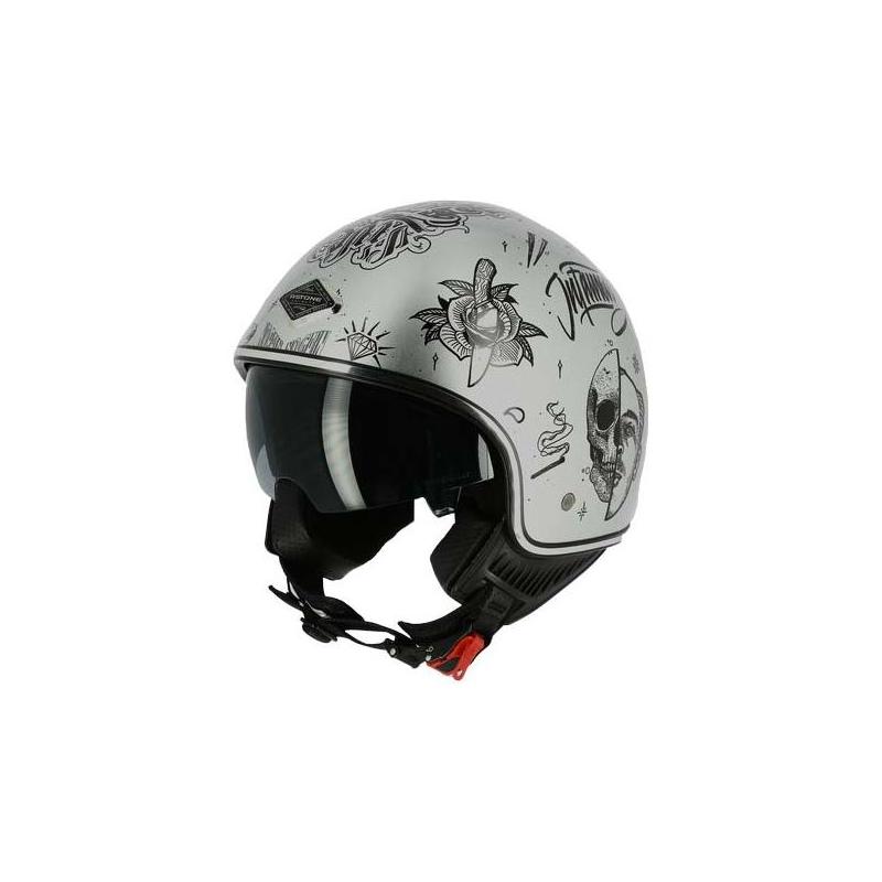 Casque jet Astone MINIJET 66 Flash Tattoo argent- XS