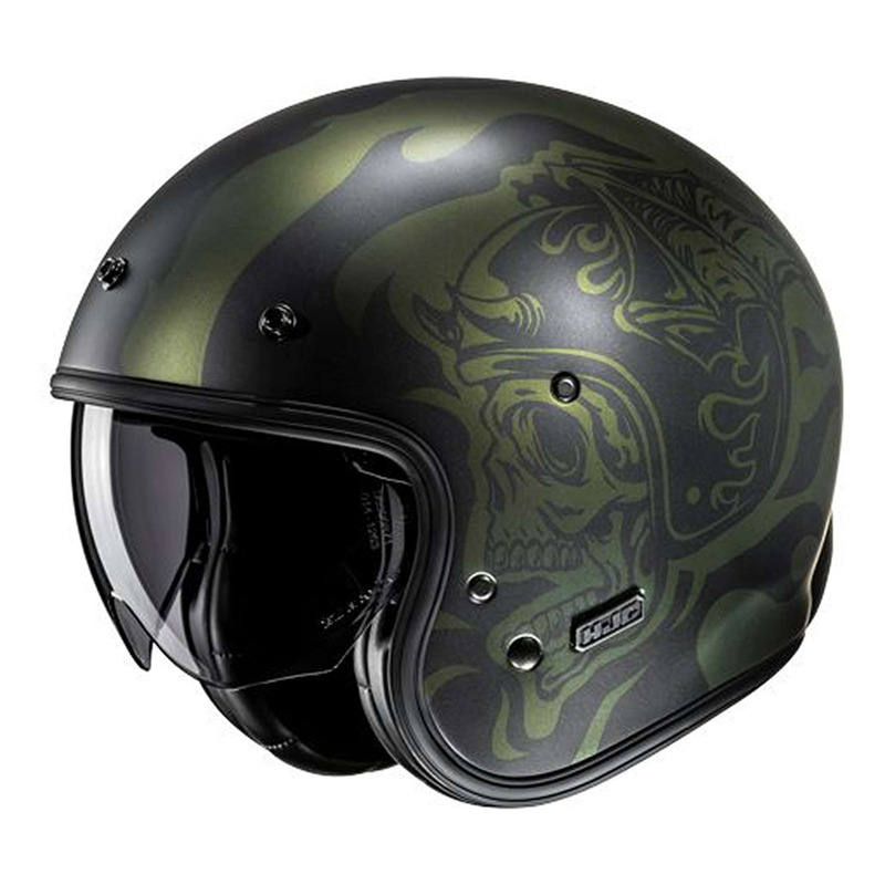 Casque jet HJC V31 Flame MC4SF noir/vert mat