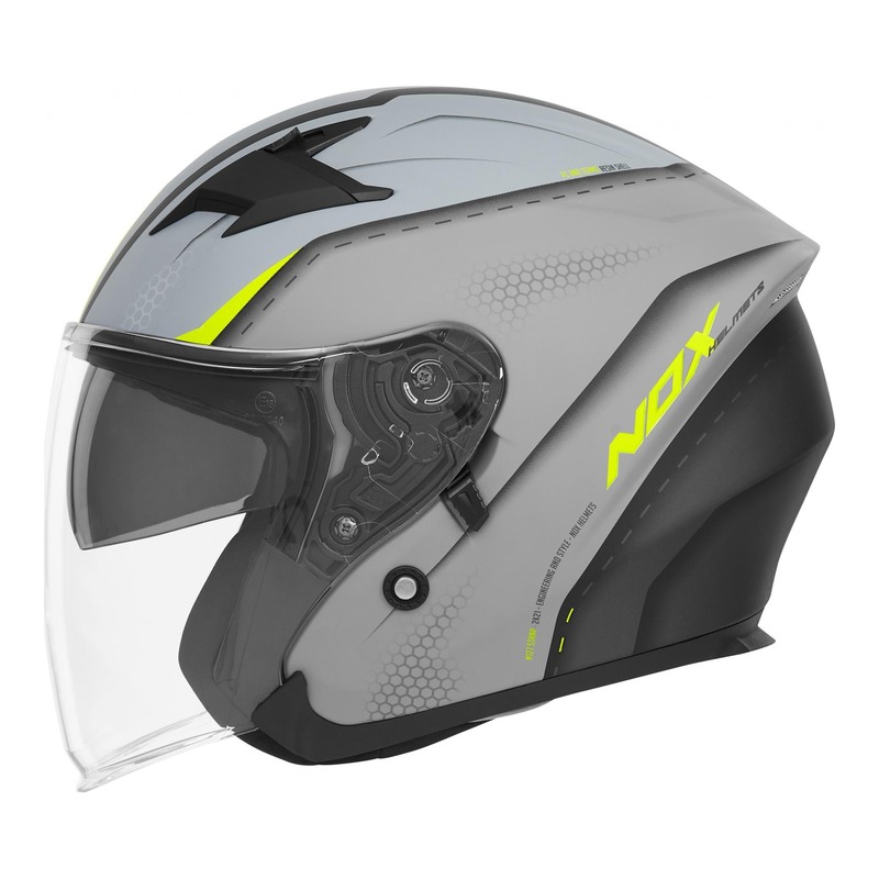 Casque jet Nox N127 Strap gris nardo/jaune fluo- XS
