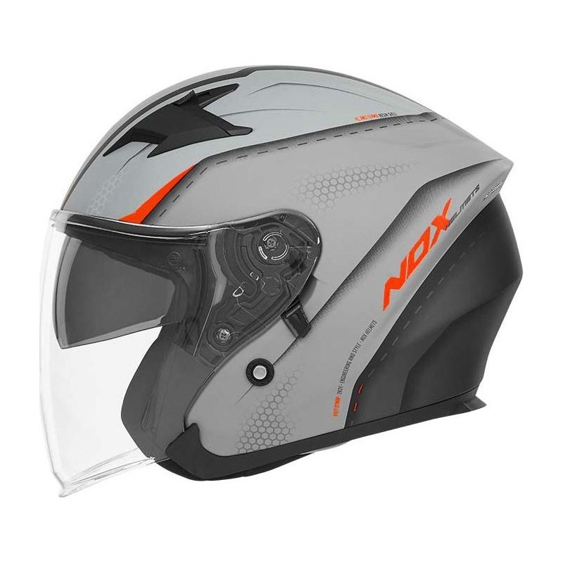 Casque jet Nox N127 Strap gris nardo/orange fluo- XS