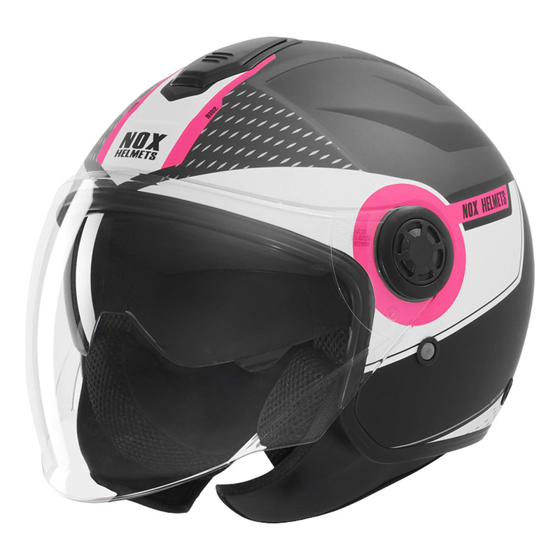 Casque jet Nox N182 Round noir mat/rose