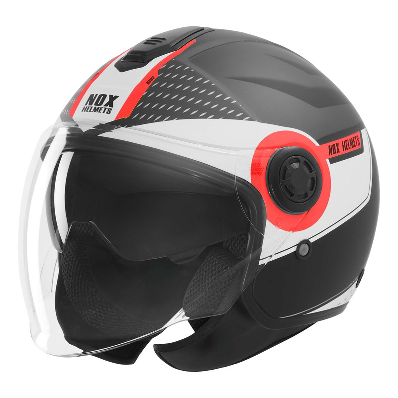 Casque jet Nox N182 Round noir mat/rouge