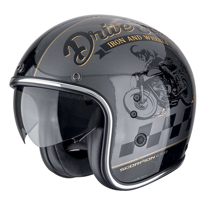 Casque jet Scorpion Belfast Evo Drive Fast silver/black/gold