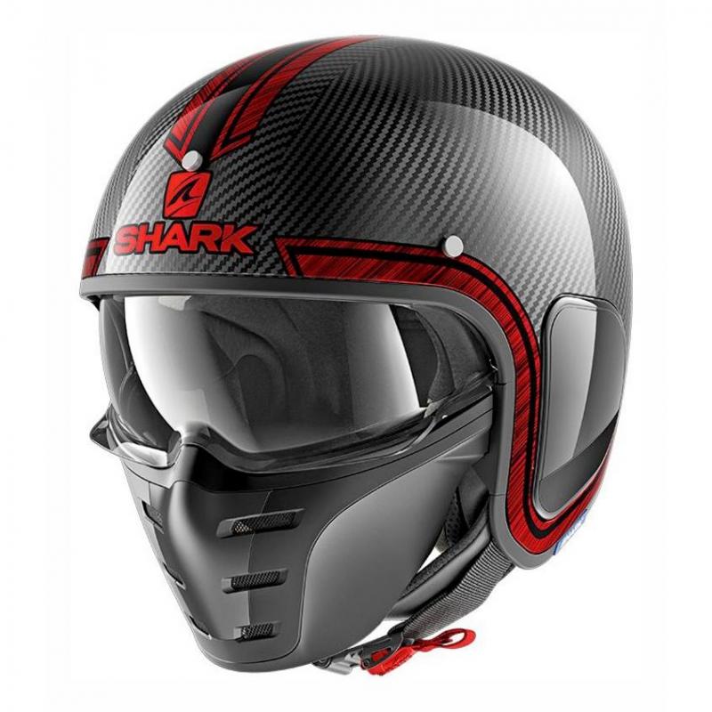 Casque jet Shark S-DRAK VINTA carbone/chrome/rouge- XS