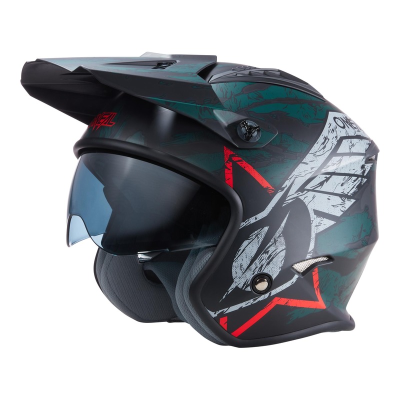 Casque jet trial O'Neal Volt Wing V.22 noir/gris/teal mat- XS