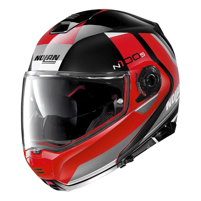 Casque modulable Nolan N100-5 Hilltop N-Com Brillant noir/rouge- 2XS