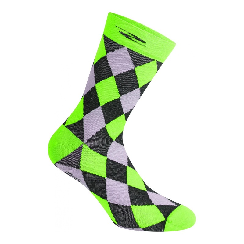 Chaussettes Gist Damier hautes (26cm) noires/grises/vert fluo- 36-39