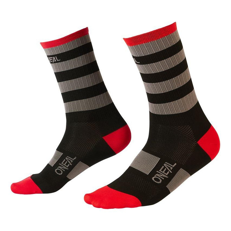 Chaussettes hautes O'neal MTB Performance Stripe noir/gris/rouge- 39-4