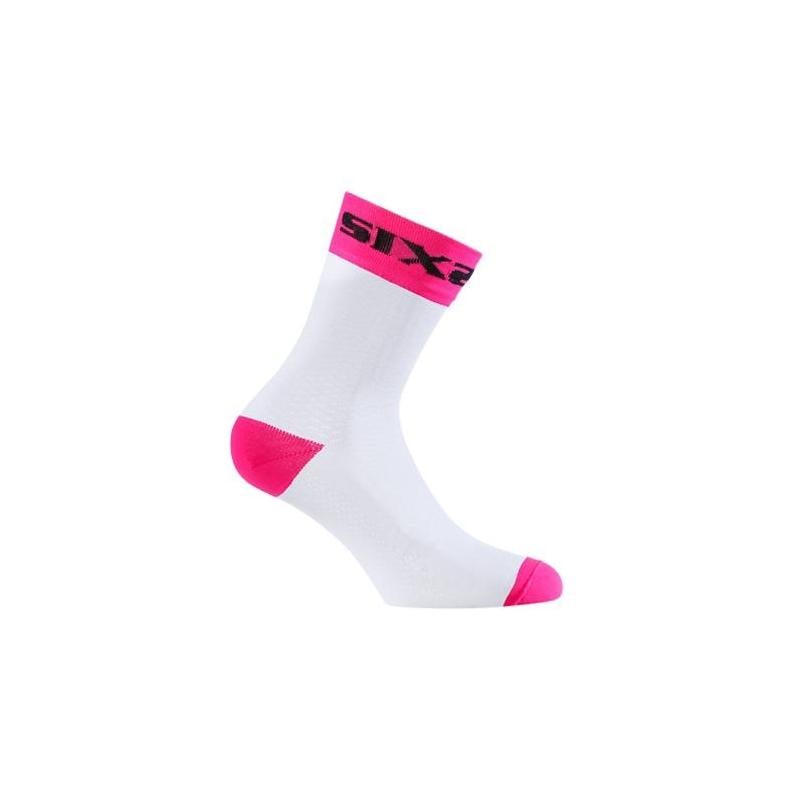 Chaussettes Sixs white short rose fluo