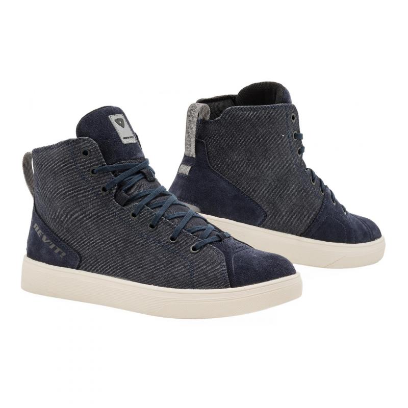 Chaussure moto jean/cuir Rev'it Delta H2O dark bleu/blanc- 39