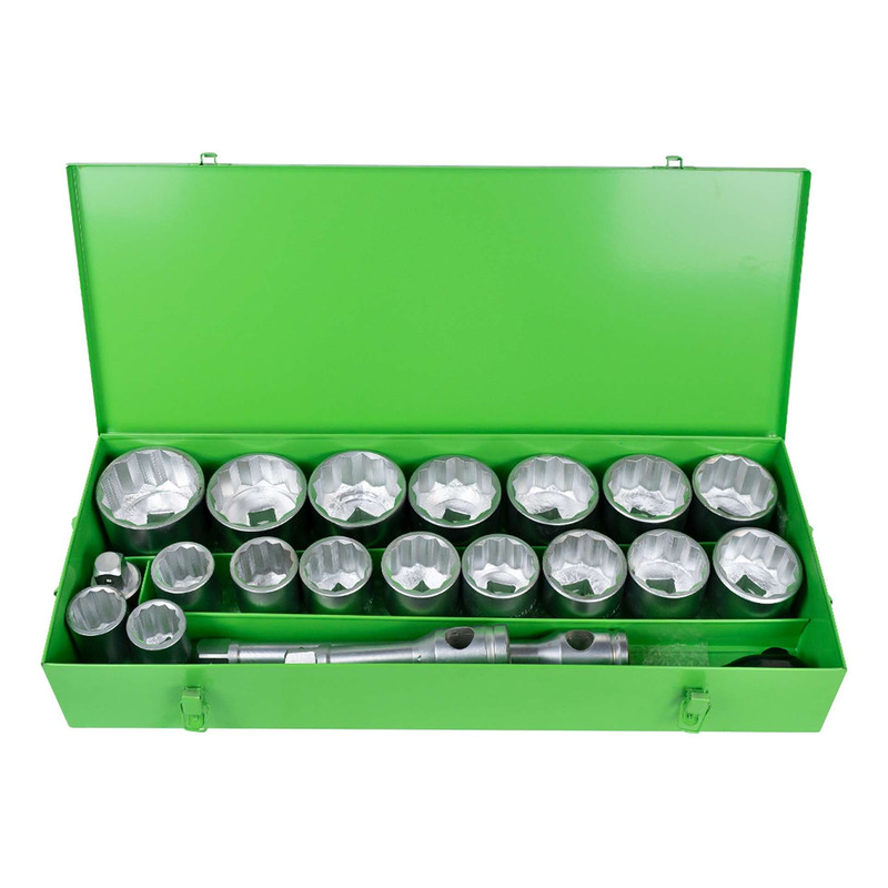 Coffret métallique JBM 21 pièces avec douilles 12 pans 1" finition zinguée