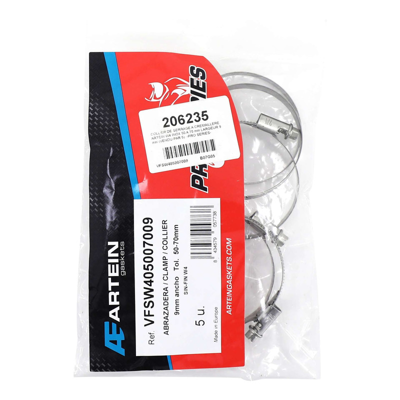 Collier de serrage Ã  crÃ©maillÃ¨re en inox de 50 Ã  70 mm largeur 9 m