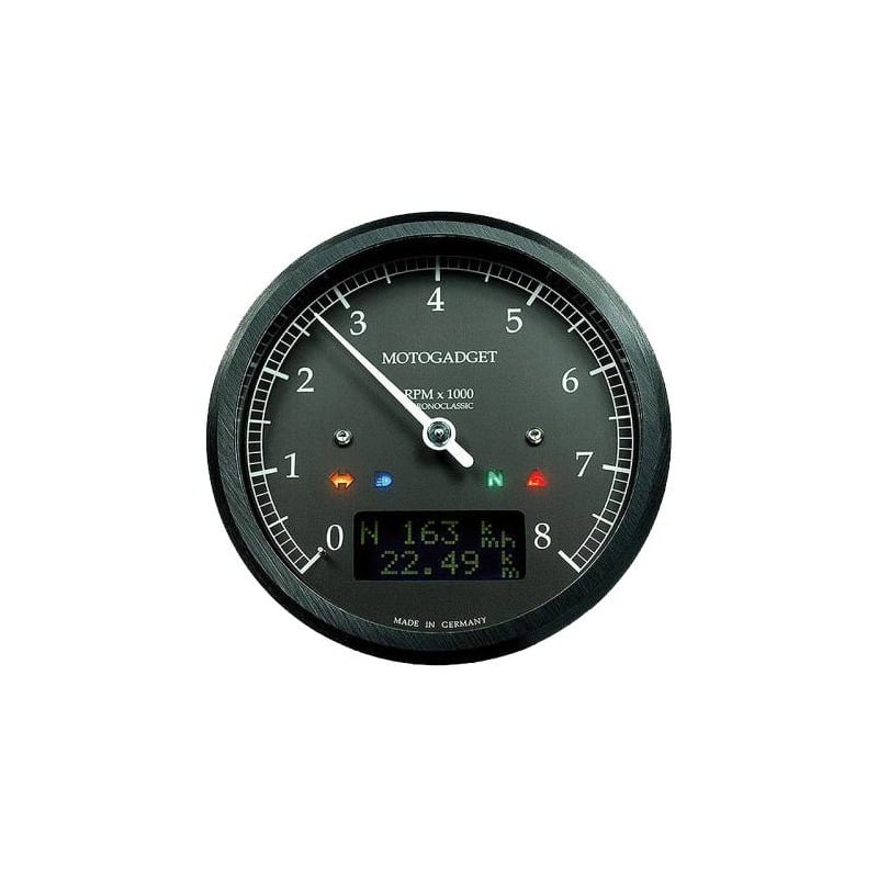 Compte-tour Motogadget Classic 0 à 8 000 tr/min cadran noir cerclage noir