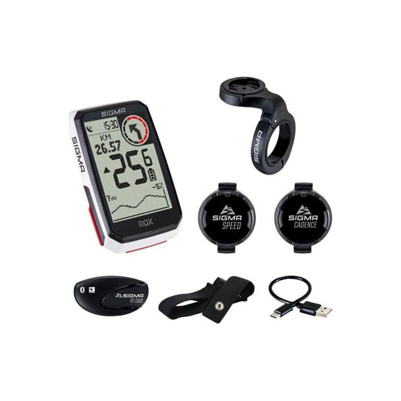 Compteur GPS Sigma Rox 4.0 blanc (+ capteur vitesses - cadence - cardio)