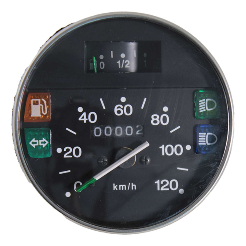 Compteur RMS rond Ã 105 mm noir/argent 120 km/h Vespa PX 125/150/200