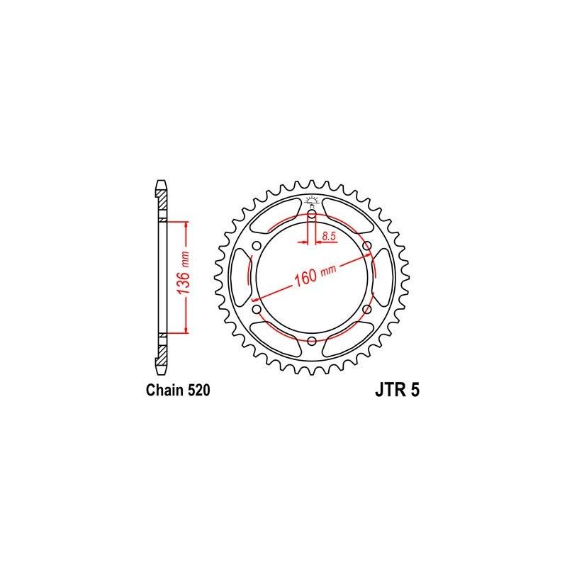 Couronne JT Sprockets Acier pas 520 43 dents - Aprilia Pegaso 60 92-93