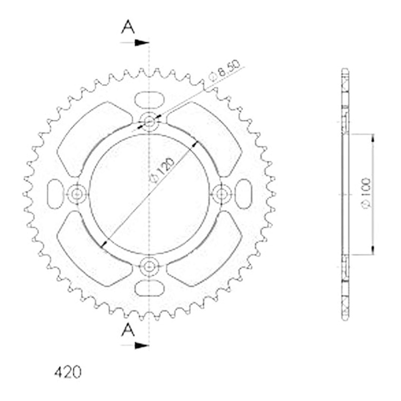 Couronne Supersprox alu noir pas 420 51 dents Beta RR 50 Enduro 12-25