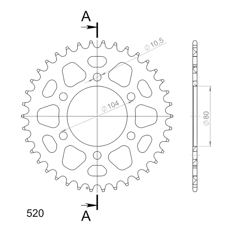 Couronne Supersprox alu noir pas 520 38 dents Kawasaki GPZ 550 84-89