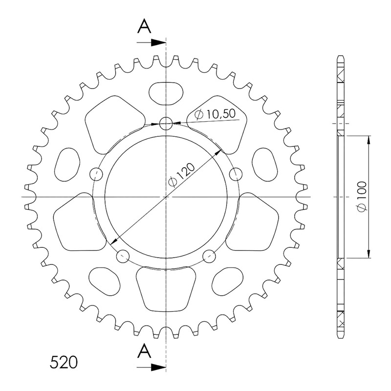 Couronne Supersprox alu pas 520 44 dents Aprilia SL 750 Shiver 07-16