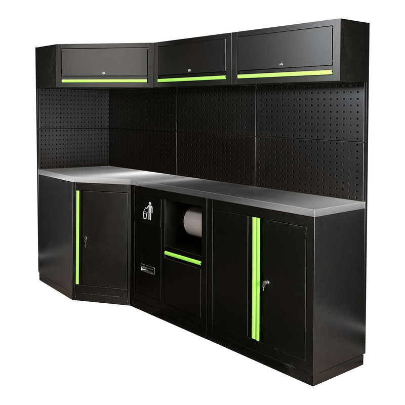 Ensemble de meubles d’atelier JBM SERIE518 modulaire 22 pièces avec plan de travail inox