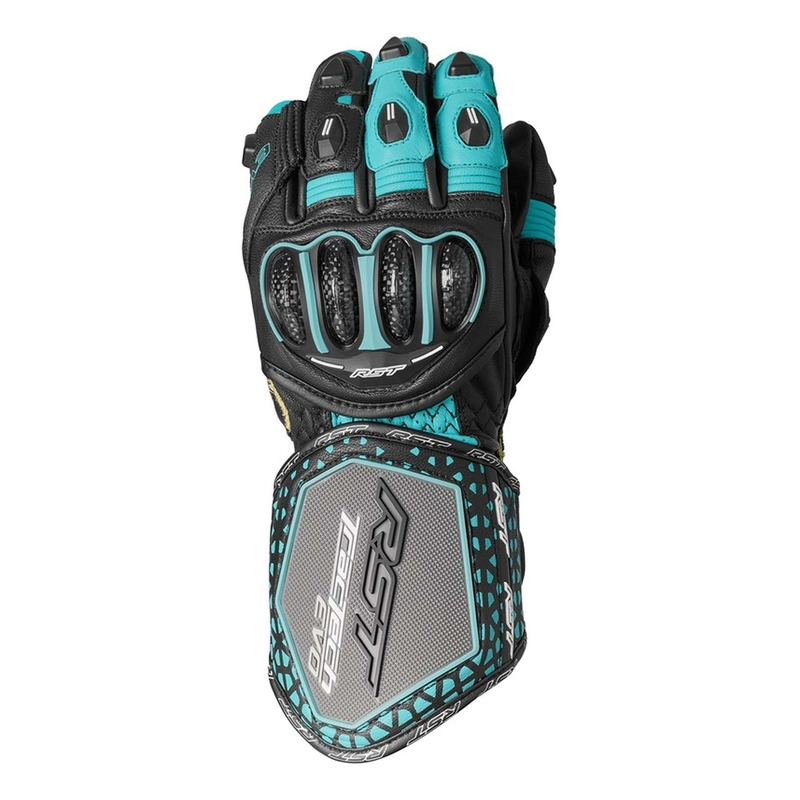 Gants cuir femme RST TracTech Evo 4 noir/aqua/gris- 9
