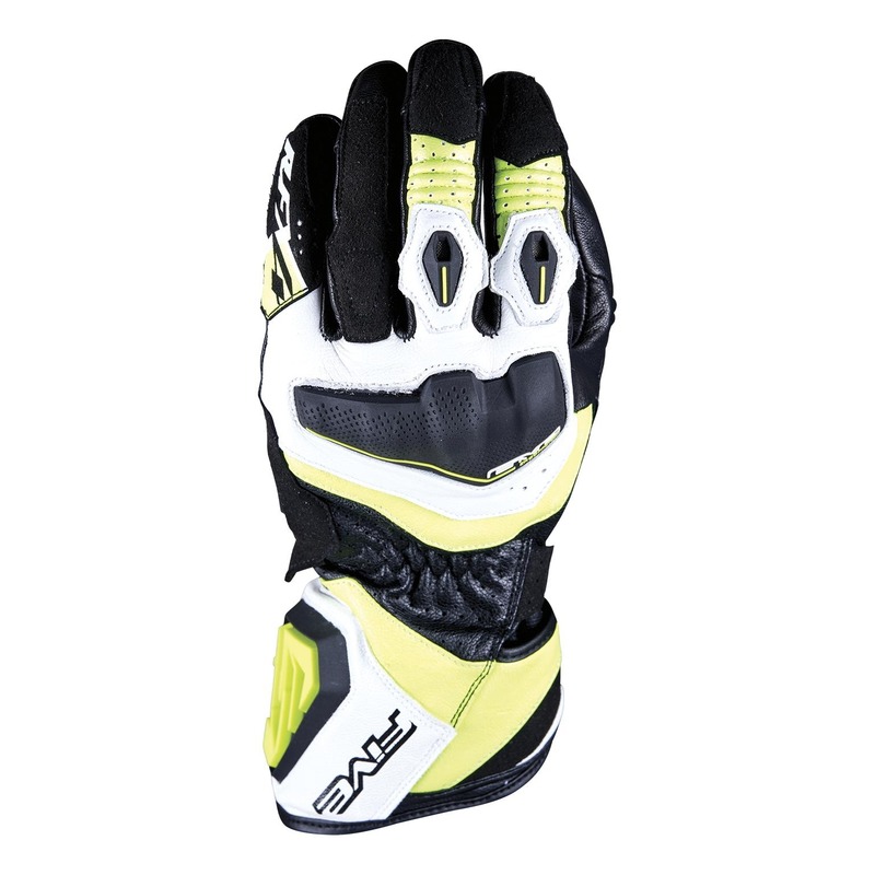 Gants cuir Five RFX4 Evo blanc/jaune fluo- XS