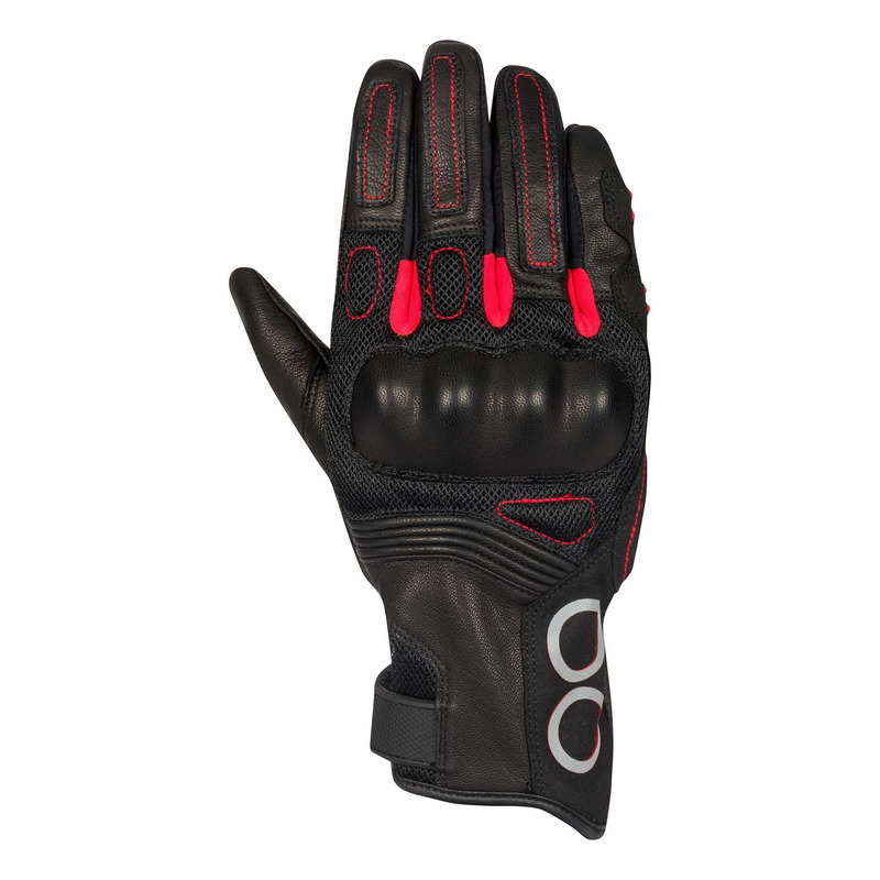 Gants cuir/textile Bering Pitts noir/rouge- T9