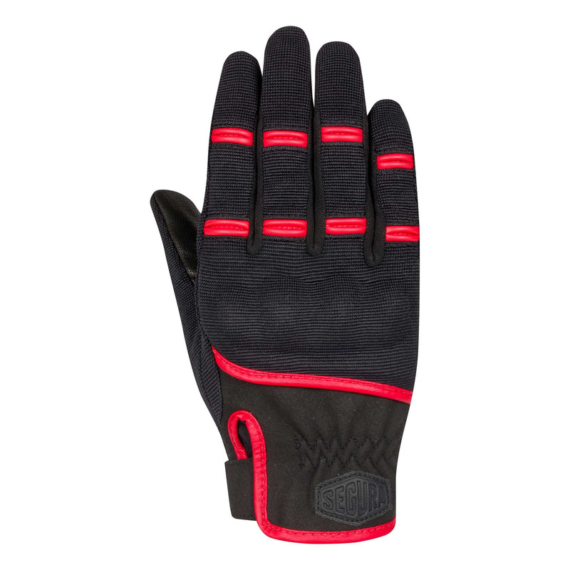 Gants cuir/textile femme Segura Lady Palmer noir/rouge