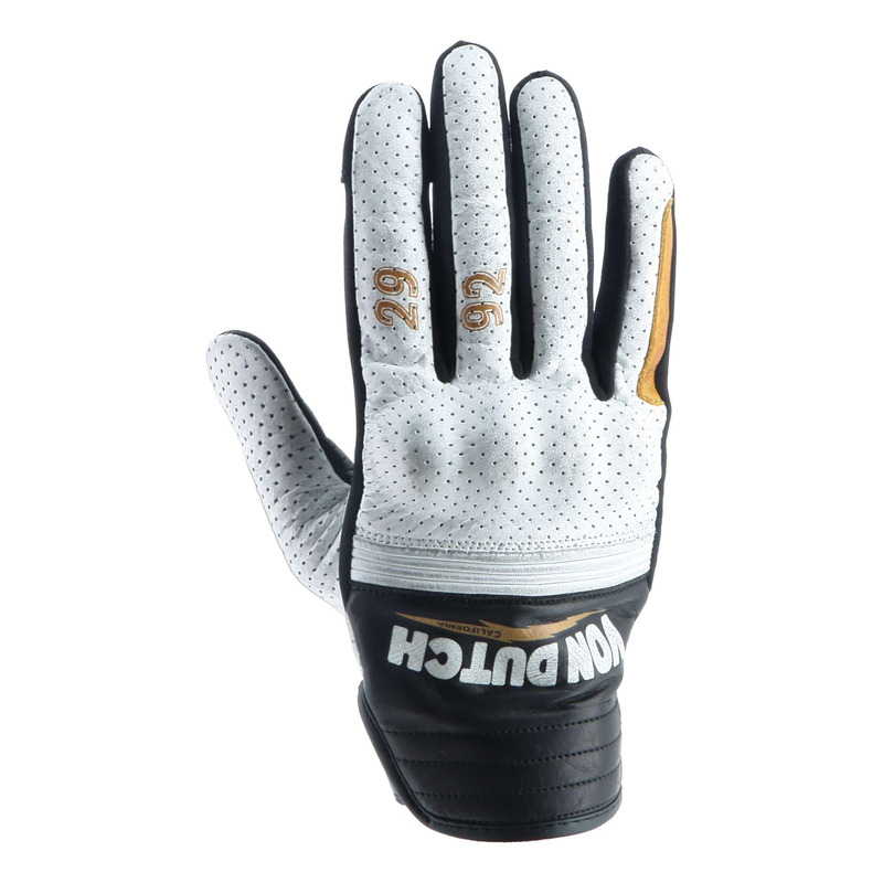Gants cuir Von Dutch x Helstons Born Air noir/blanc/gold