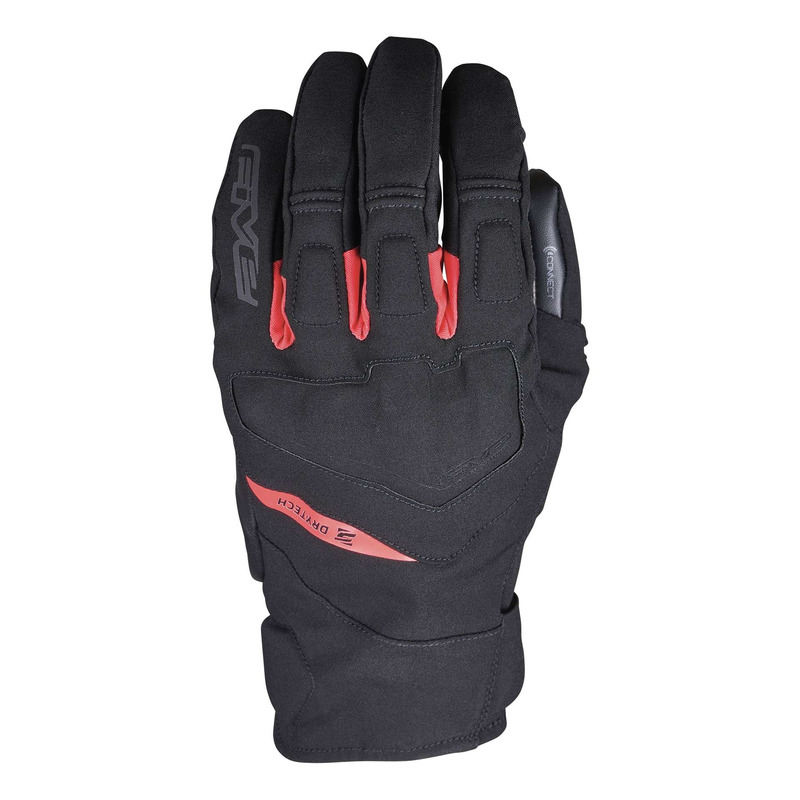 Gants textile/cuir Five Boxer Evo WP noir/rouge fluo