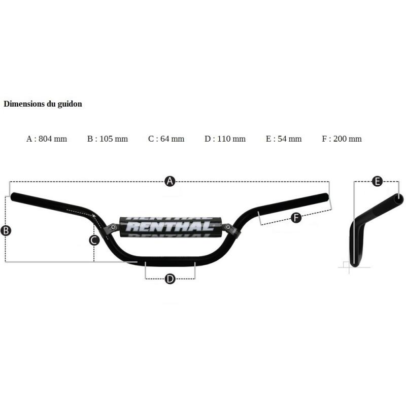 Guidon MX Renthal Twinwall rouge cintrage haut Ø28,6 mm