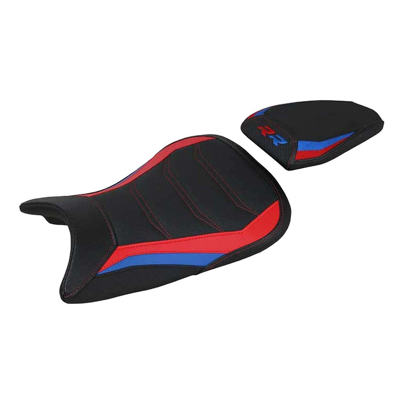 Housse de selle Tappezzeria Quiroga Ultragrip noire/rouge/bleue BMW S