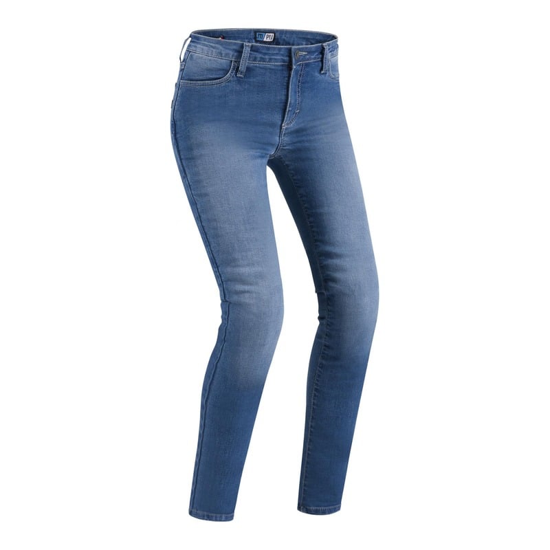 Jeans moto femme PMJ Skinny bleu clair