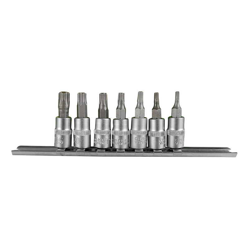 Jeu de 7 embouts JBM ts inviolables 5 dents avec douille 1/4"