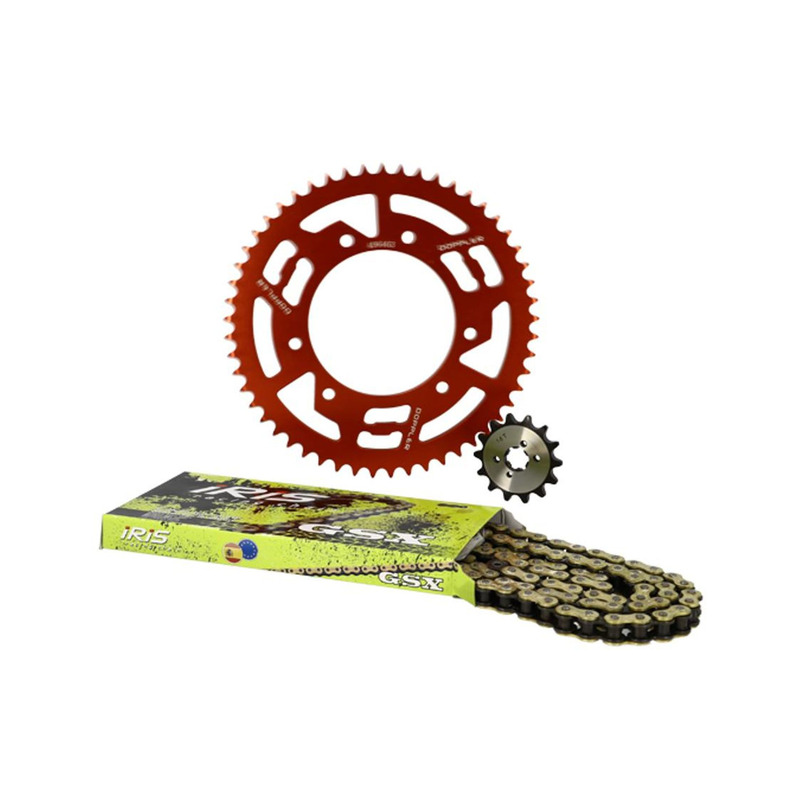 Kit chaîne Doppler 14x53 pas 420 Derbi Senda DRD / Racing 11- alu rou