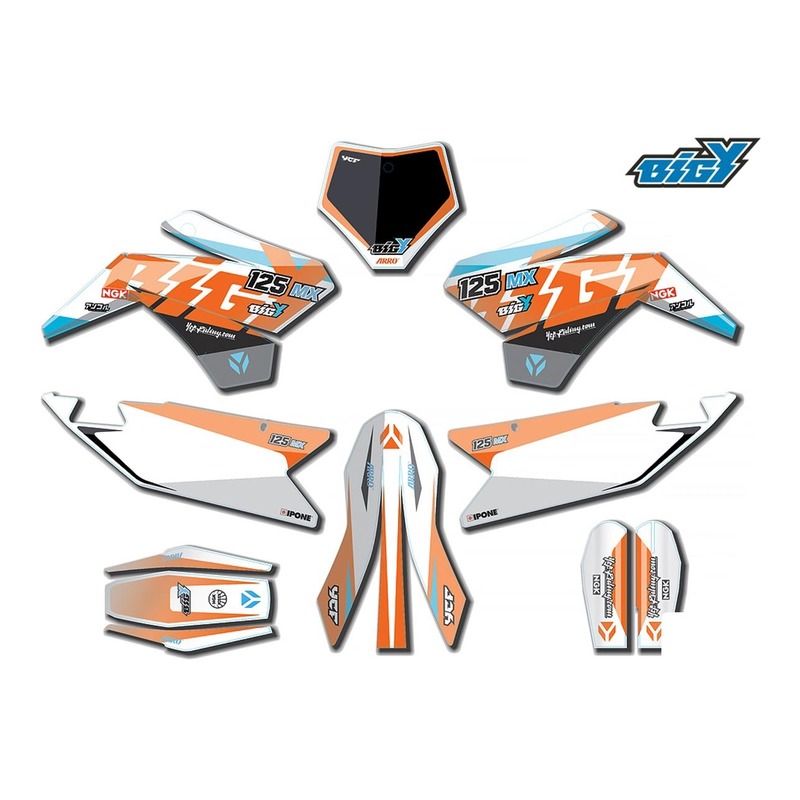 Kit déco 2021 YCF Bigy à partir de 2017 orange/bleu/blanc
