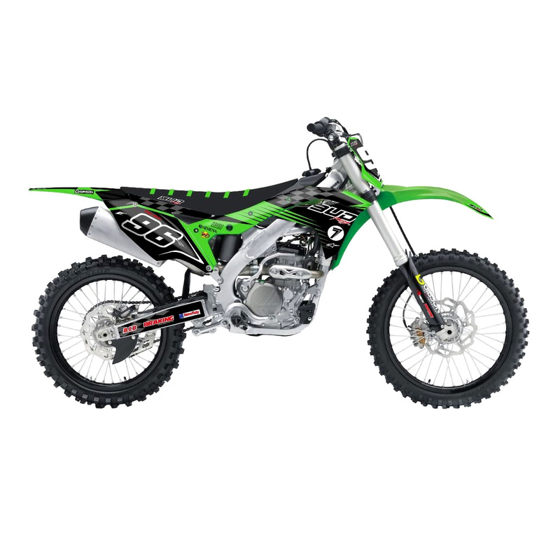 Kit Déco BUD RACING Checkers Noir et Vert pour Kawasaki 450 KXF 16-18
