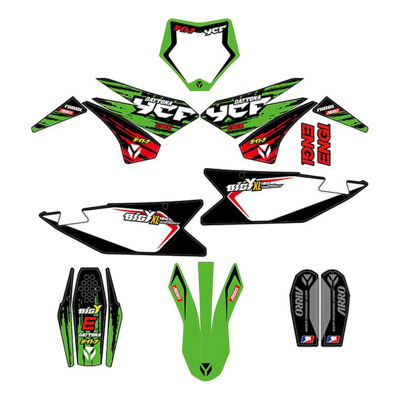Kit déco complet noir / vert / blanc YCF Bigy Factory daytona XL FD 190 MX 2025-