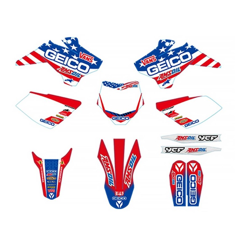 Kit déco YCF Factory SP3 Geico bleu/blanc/rouge