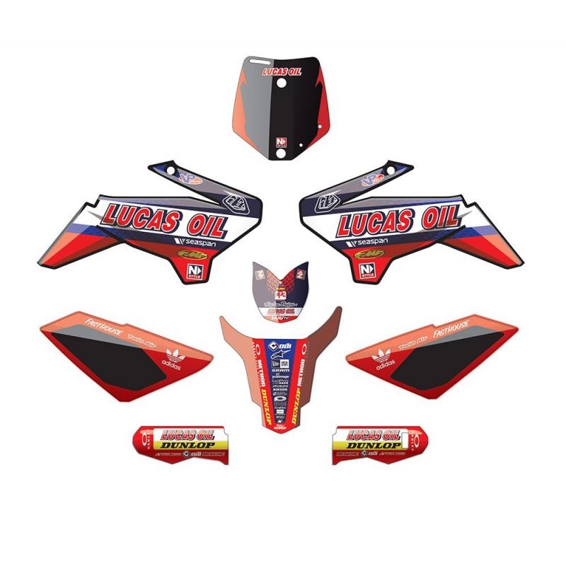 Kit déco YCF N-Style Troy Lee - Lucas Oil 50A rouge/noir